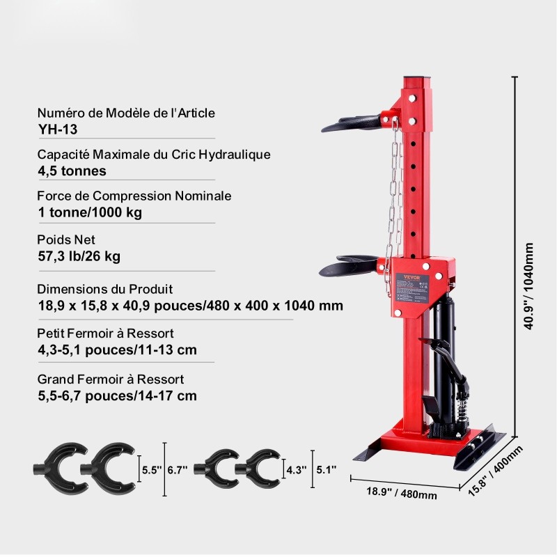 Hydraulinen jousipuristin 1 tonnin puristusvoimalla 4,5 tonnin tunkkikapasiteetilla iskunvaimentimien kierrejousille
