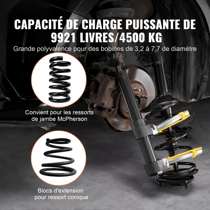 Macpherson-tyyppinen jousipuristin 45 teräs karkaistu kierrevarsi vaihdettavat haarukat keltainen suojaholkki kantolaukku