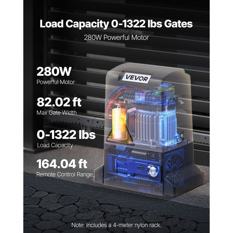 Sähköinen liukuportinavaaja 280 wattia valettu alumiinirunko muovikotelo 25 metriä 816 kilogrammaa
