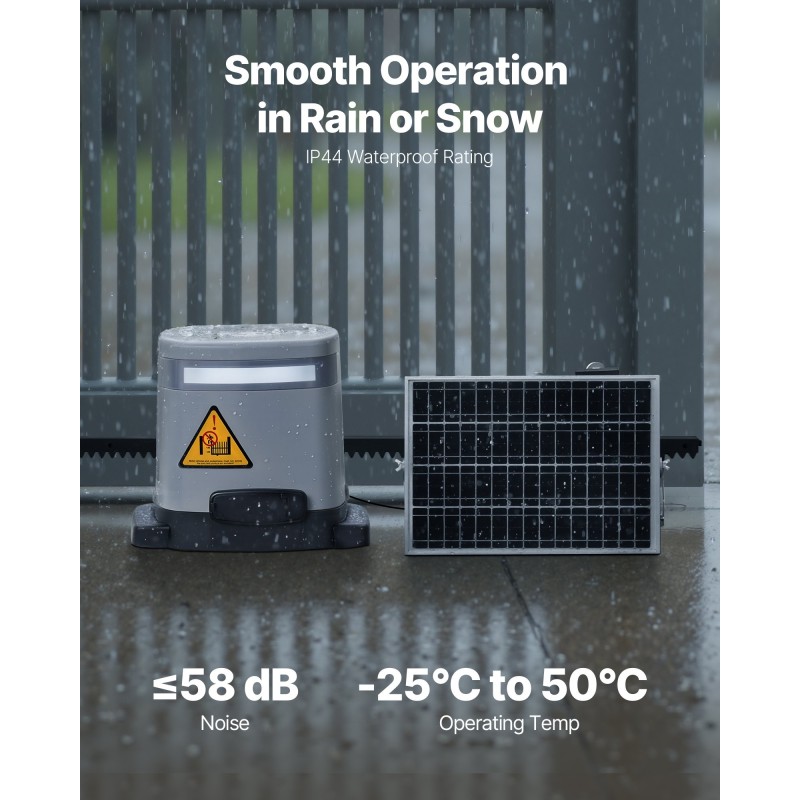 Aurinkokäyttöinen liukuportin avaaja 280 watin enintään 20 metriä 816 kilogrammaa 2 kaukosäädintä