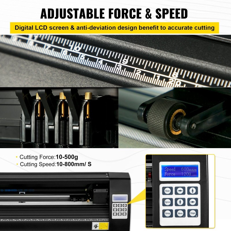 Vinyylileikkuri alumiini 720 mm materiaalinsyöttö 630 mm leikkuuleveys askelmoottori lattiateline