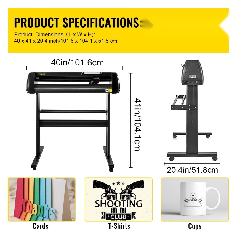 Vinyylileikkuri alumiinirunko 34 tuuman syöttö 780 mm leikkausleveys kolme terää LCD-näyttö jalustalla