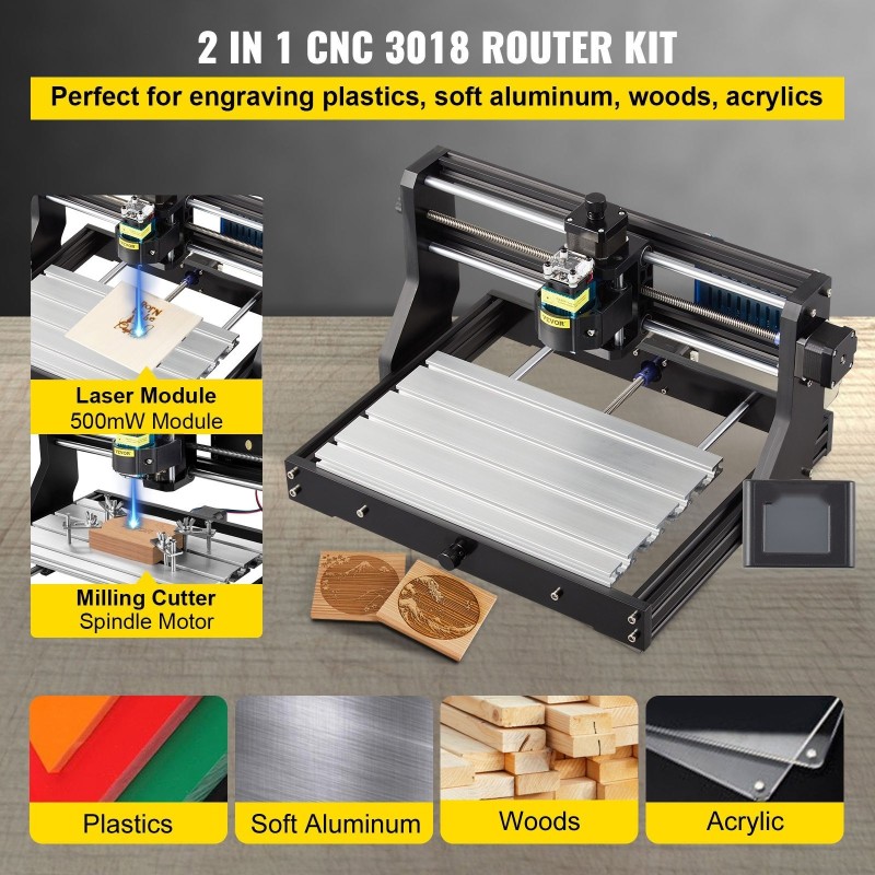 CNC 3018 3-akselinen kaiverrus ja jyrsinkone alumiini bakeliitti 300x180x45 mm