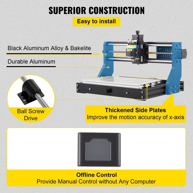 CNC 3018 3-akselinen kaiverrus ja jyrsinkone alumiini bakeliitti 300x180x45 mm