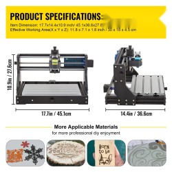 CNC 3018 3-akselinen kaiverrus ja jyrsinkone alumiini bakeliitti 300x180x45 mm