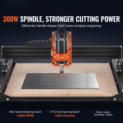 CNC-jyrsinkone alumiinirunko 400x400x60mm työalue 300W GRBL USB puulle akryylille