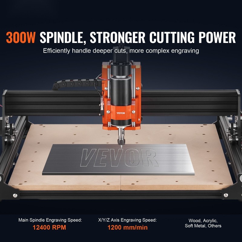 CNC-jyrsinkone alumiinirunko 400x400x60mm työalue 300W GRBL USB puulle akryylille