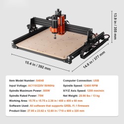 CNC-jyrsinkone alumiinirunko 400x400x60mm työalue 300W GRBL USB puulle akryylille