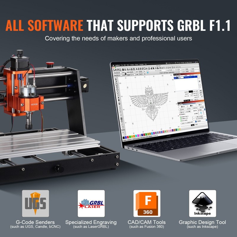 3-akselinen CNC-jyrsin ja kaiverruskone 300x200x72 mm 120 W