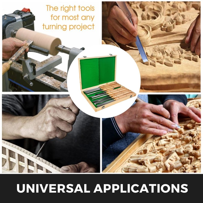 Sorvitalttasarja 8-osainen pikaterästerät lakatut kovapuukahvat messinkiholkit puinen säilytyslaatikko