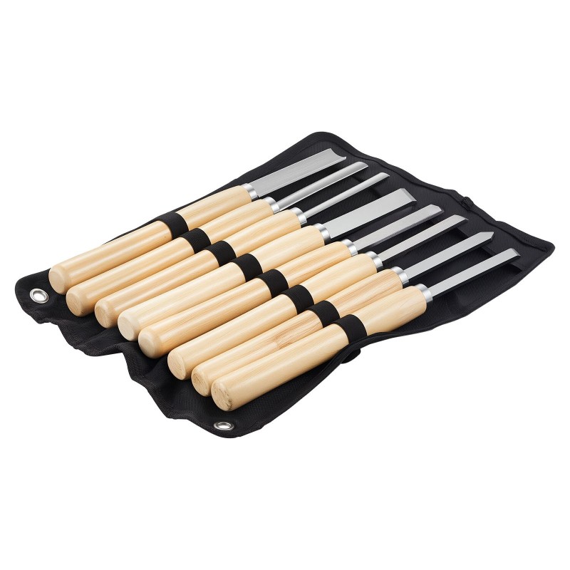 Sorvitalttasetti 8-osainen hiiliterästerillä 2 viistotalttaa 3 kuppitalttaa Oxford-kankainen laukku