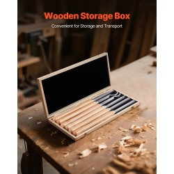 6-osainen puusorvan työkalusarja kovametalliterillä puukahvoilla ja puisella säilytyslaatikolla