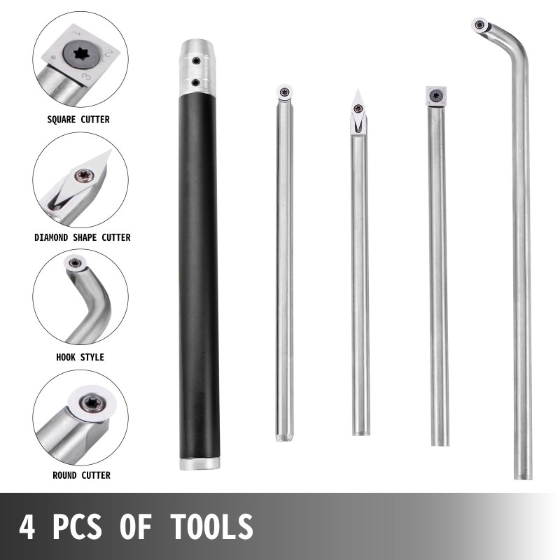 Puunsorvaustyökalusarja 4-osainen kovametalliterillä alumiinikahvalla kahva 295 mm varsi 250 mm