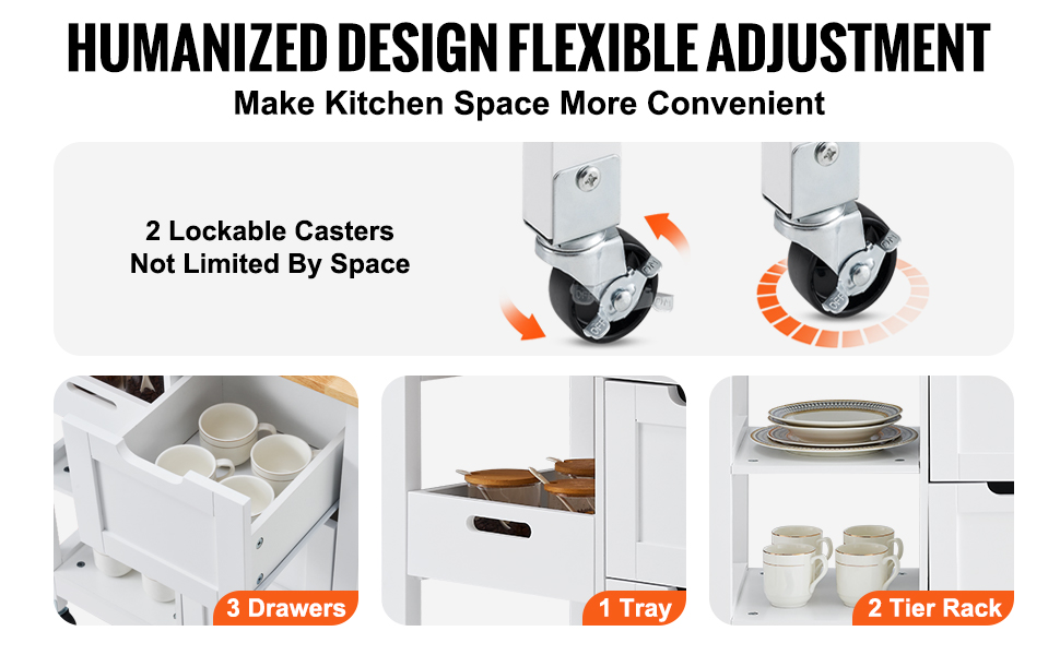 Keittiösaareke pyörillä ja lukittavilla kääntyvillä rullilla