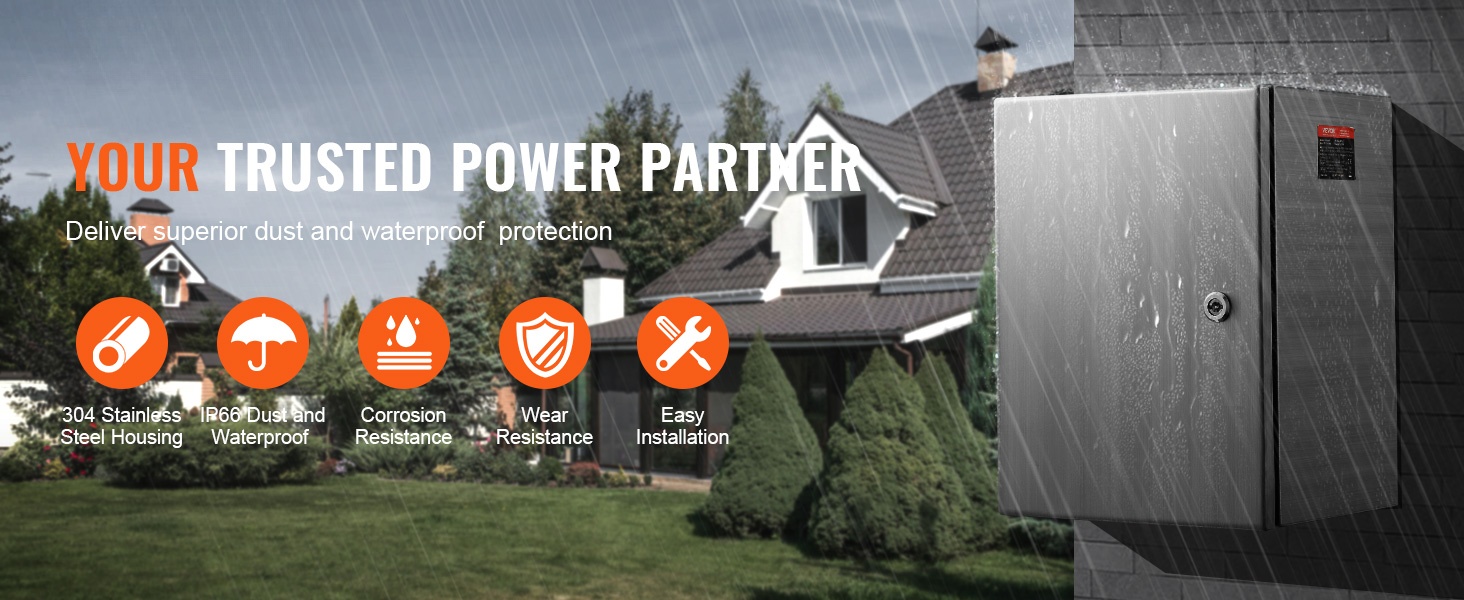 Ruostumattomasta teräksestä valmistettu sähkökotelo edestä