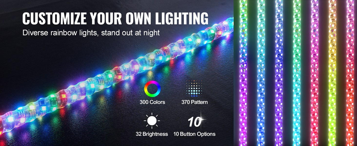 Kestävä LED-piiskan rakenne