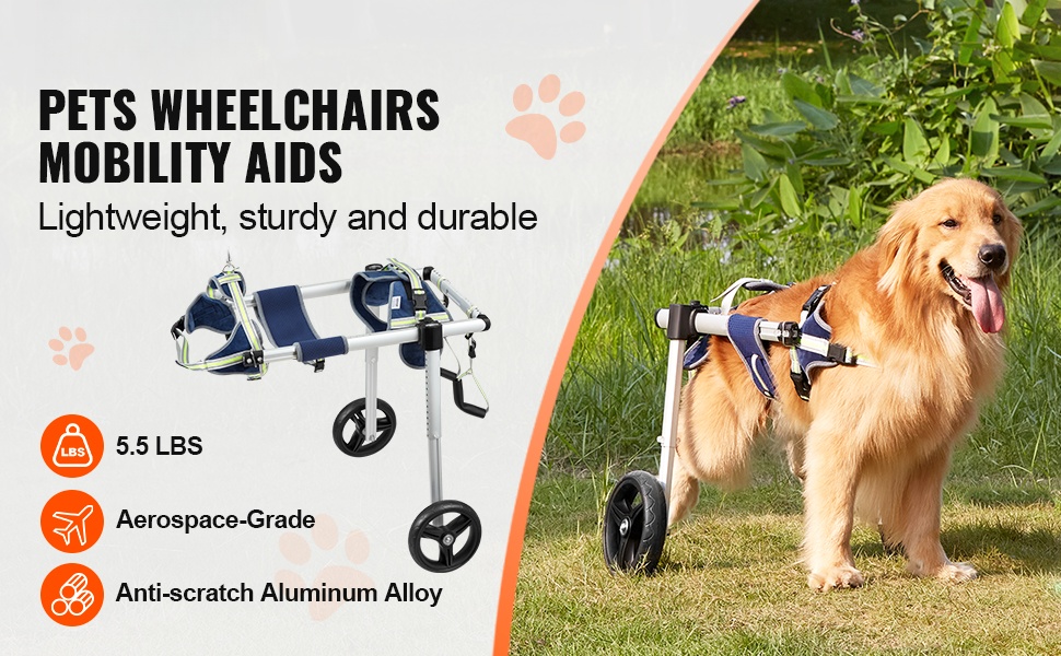 Koiran pyörätuoli takajaloille, kevyt alumiinirunko