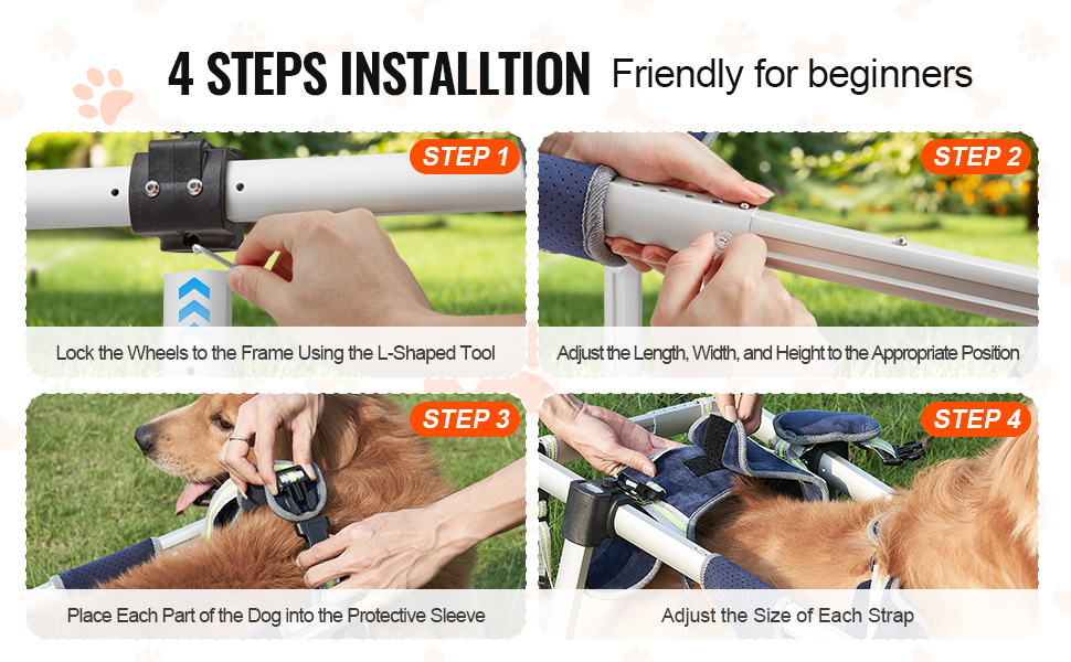 Koiran pyörätuolin helppo asennus