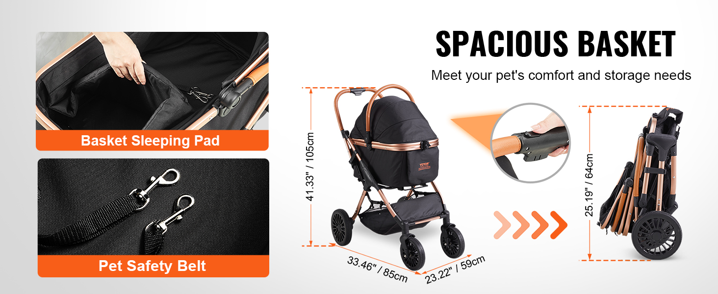 Tilava kori ja säilytyskori lemmikkirattaissa