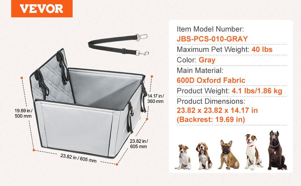 Koiran turvaistuin harmaana