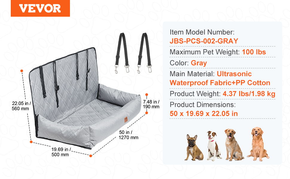 Koiran turvaistuin auton takapenkille, harmaa