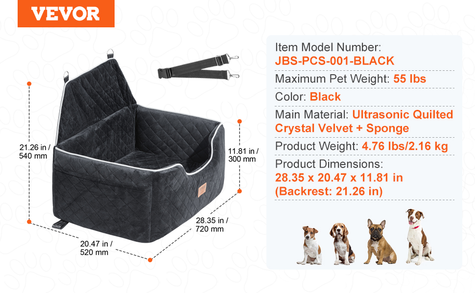 Koiran autopaikan mitat ja yksityiskohdat