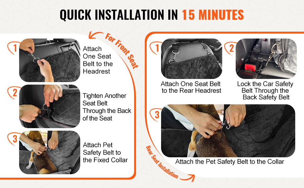 Säädettävät kiinnityshihnat ja turvavyö koiralle