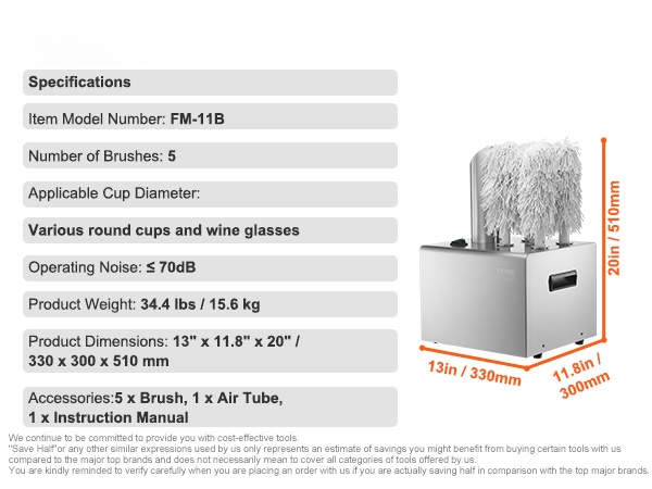 Lasinkiillotuskoneen koko