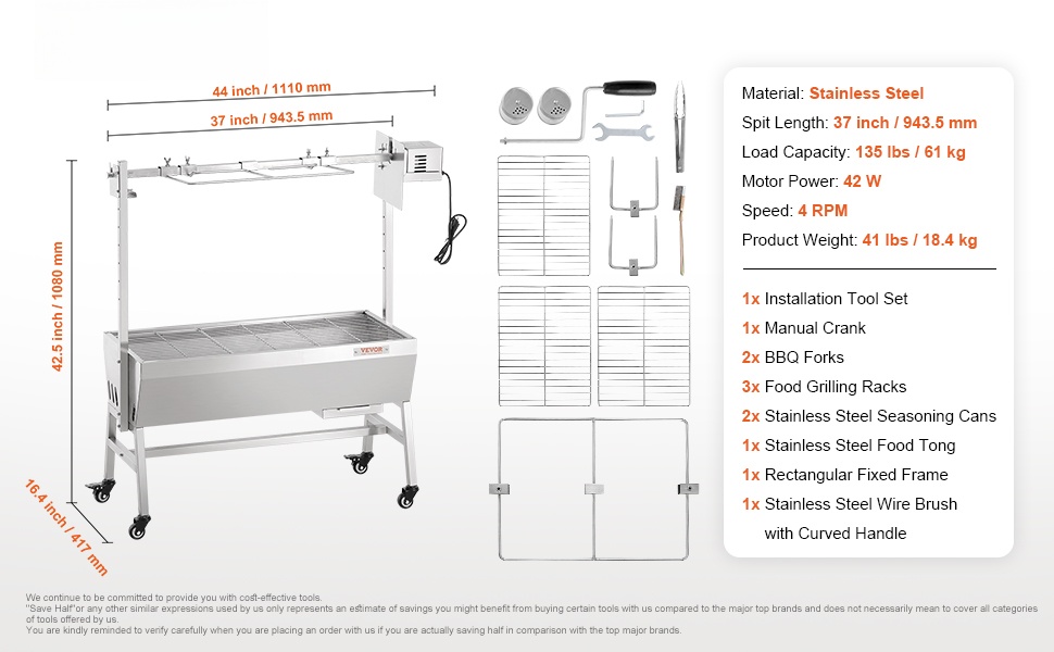 Roottisserie-grillin mitat