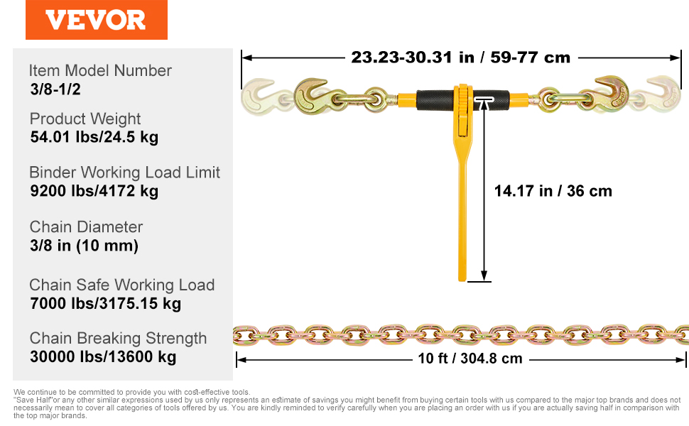 Ketju- ja kiristyssarjan mitat ja sisältö