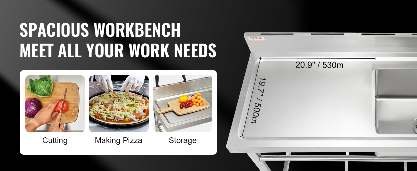 Tilava työtaso korotetuilla reunoilla