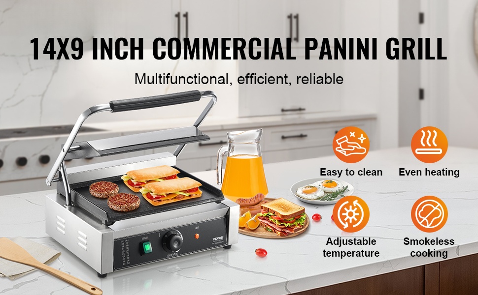 Paninigrilli tasaisella emaloidulla paistopinnalla