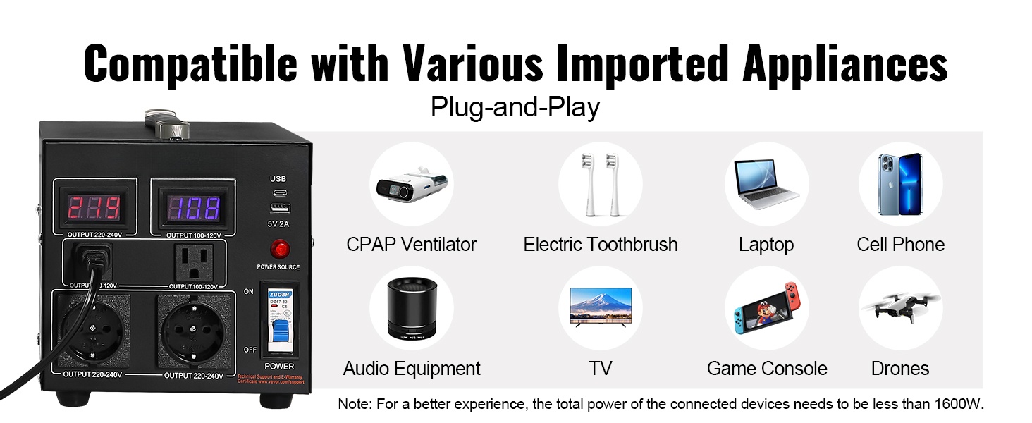 Jännitemuunnin, useita pistorasioita