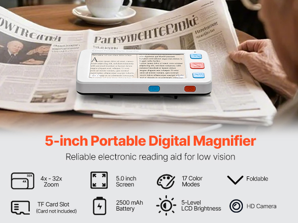 Kannettava digitaalinen suurennuslaite kädessä pidettävä