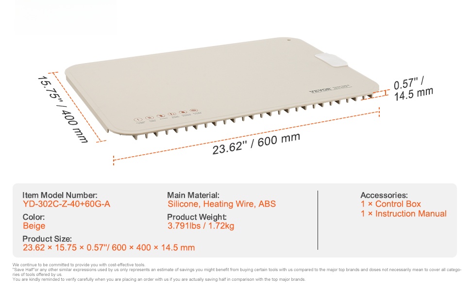 Sähköinen lämmitysalusta, mitat ja rakenne