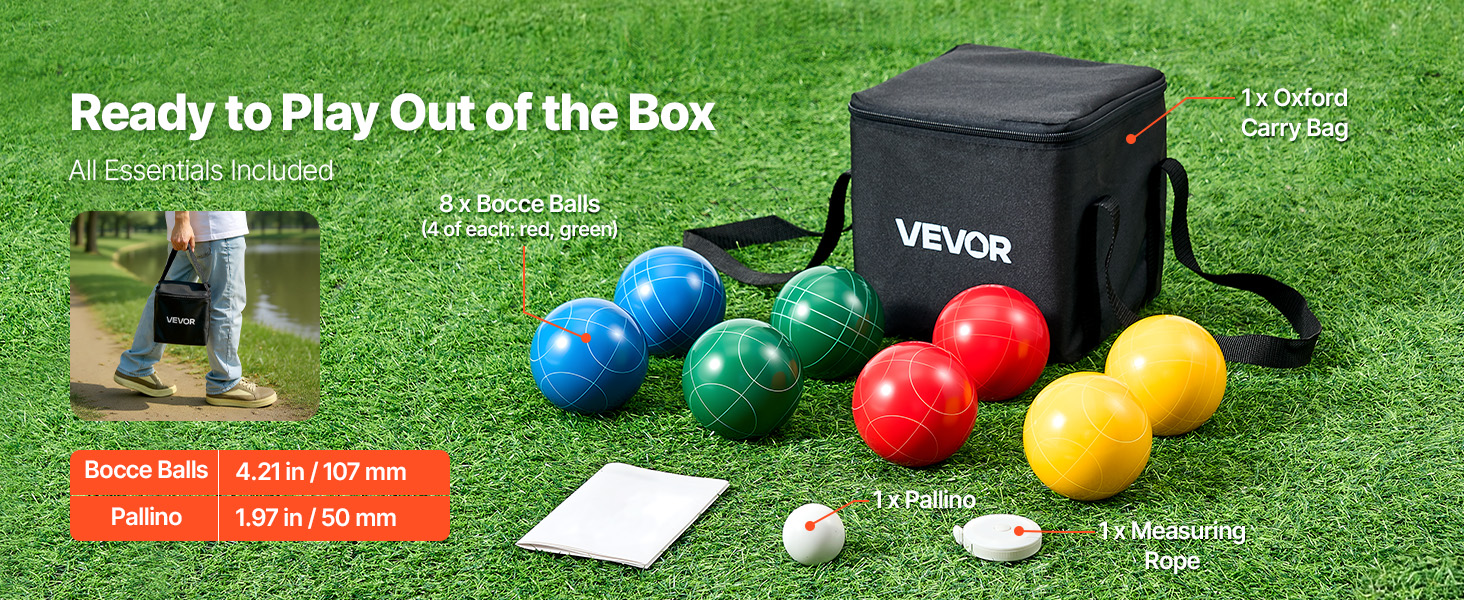 Pakkauksen sisältö bocce-pelille