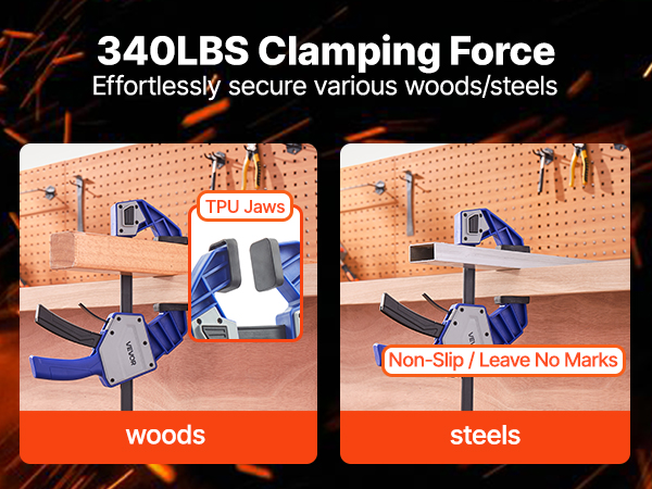 Puristimen käyttö puu- ja teräskappaleilla