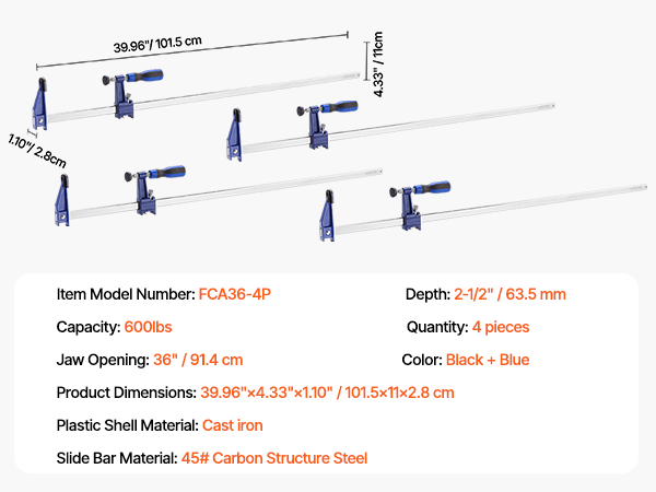 Puutyöpuristimet mittoineen