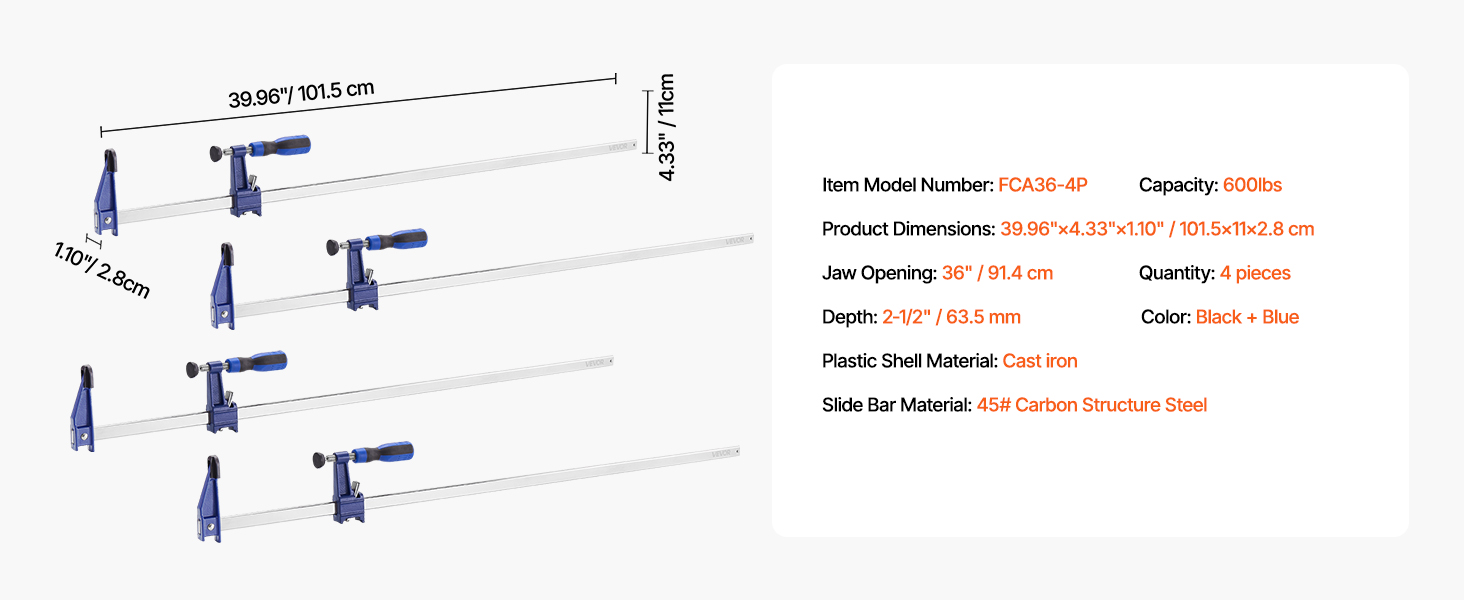Puutyöpuristimet neljän kappaleen pakkaus