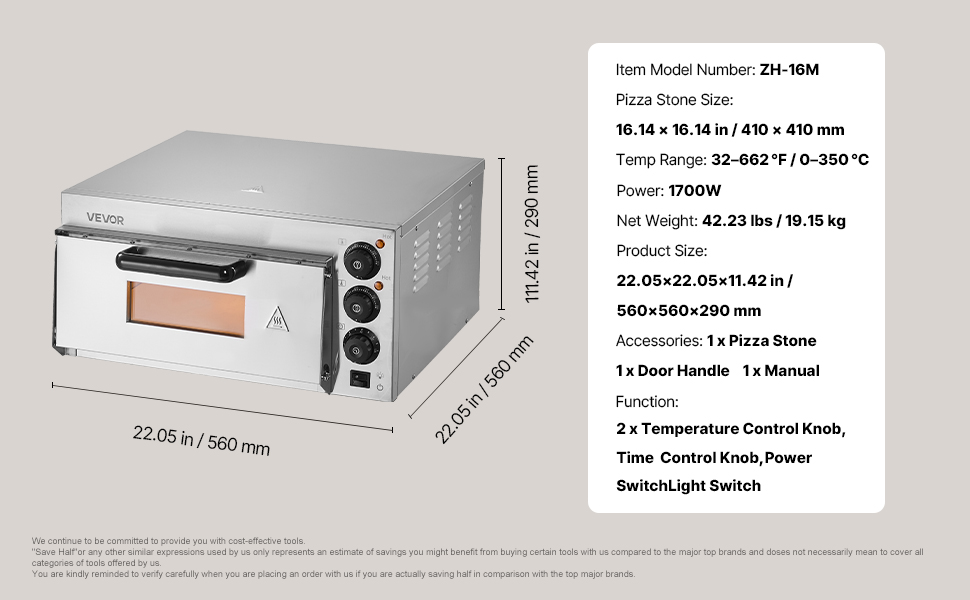 Pizzauuni mittasuhteineen