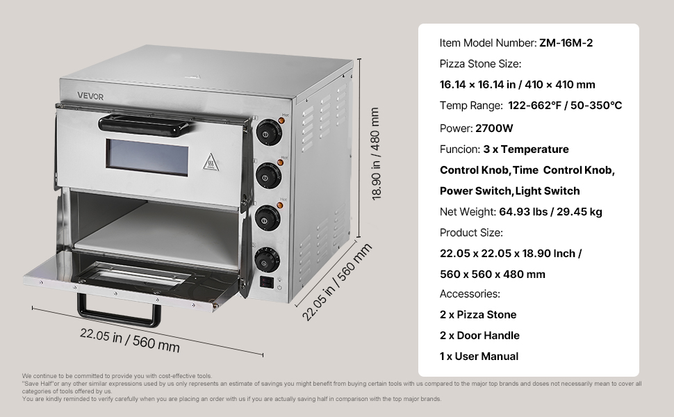 Pizzauunin mitat ja rakenne