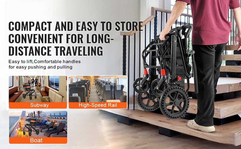 Taittuva alumiininen kuljetuspyörätuoli