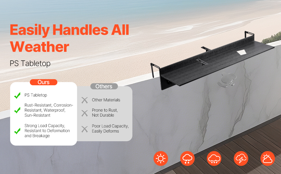 Ulkokäyttöön sopiva PS-pöytätaso