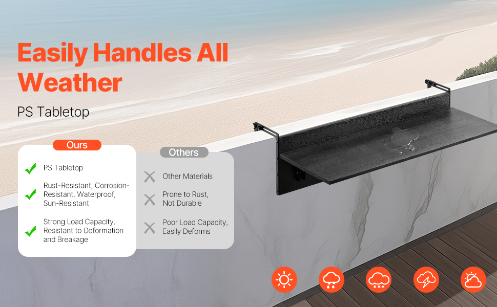 Säänkestävä PS-pöytälevy parvekepöydässä