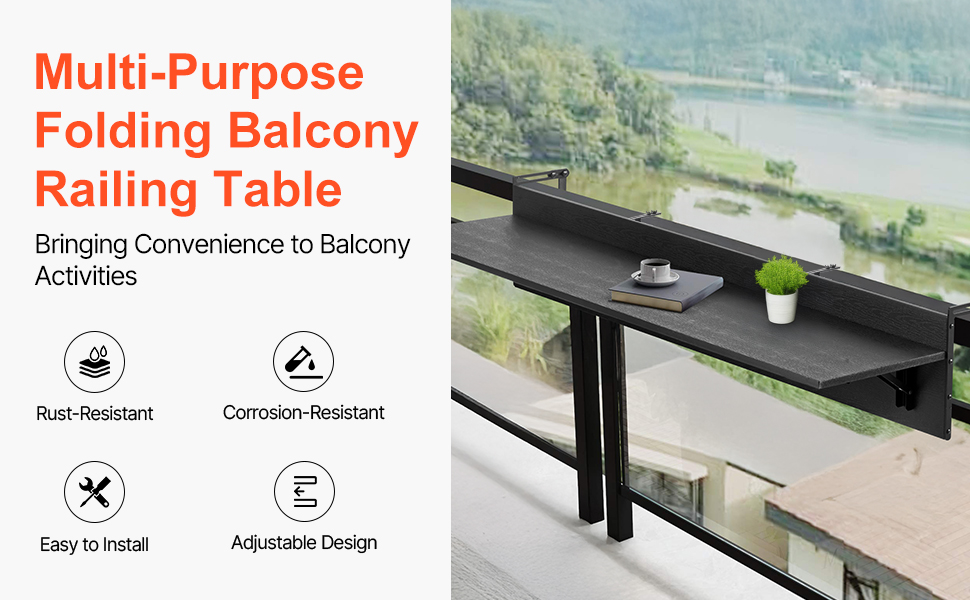 Parvekekaiteeseen ripustettava taittuva pöytä