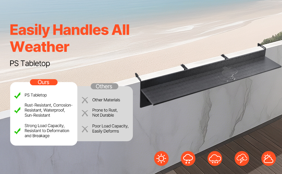 Säänkestävä PS-pöytälevy parvekepöydässä