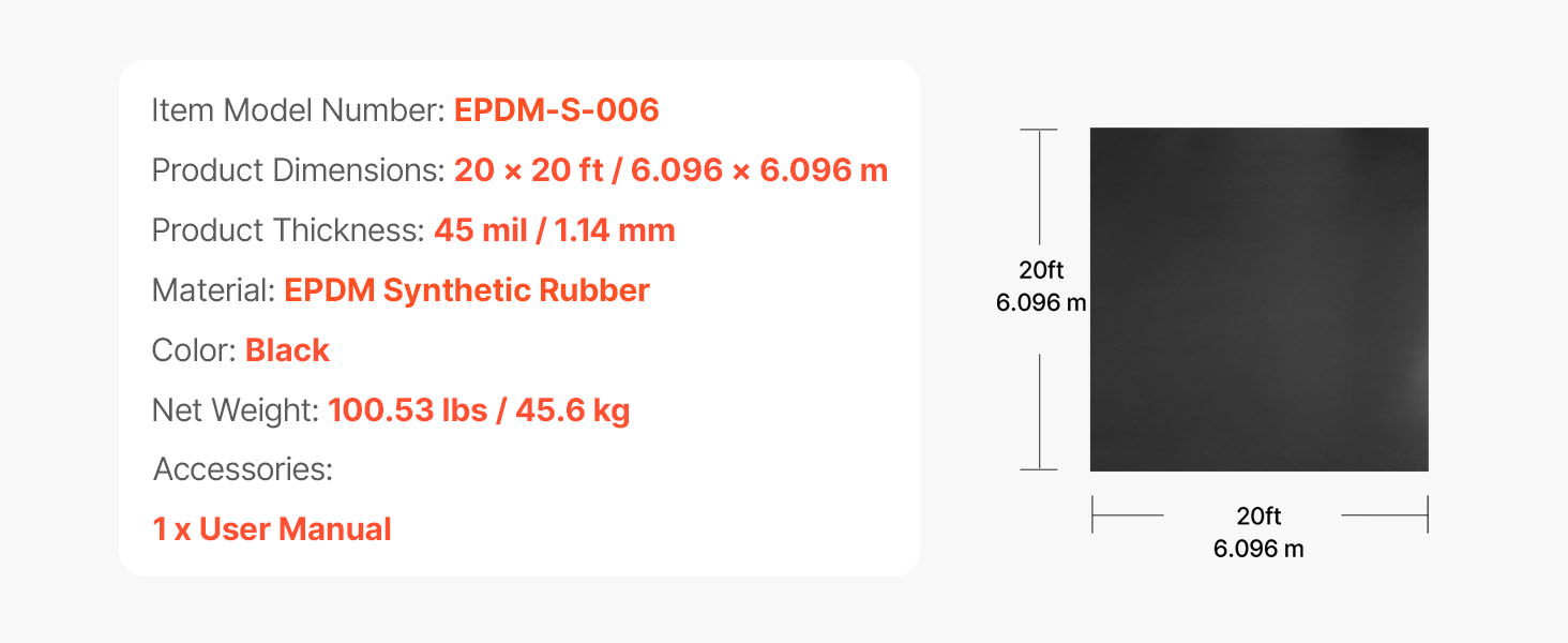 EPDM-kattorullan mittatiedot