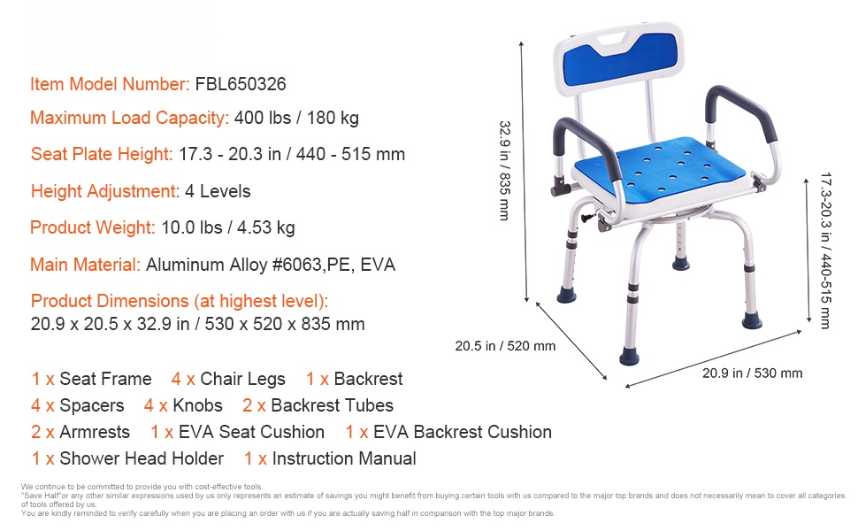 Suihkutuolin mitat ja rakenne