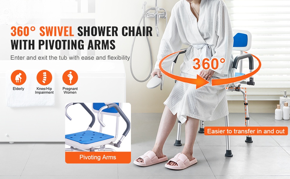 Kääntyvä suihkutuoli kylpyhuoneessa