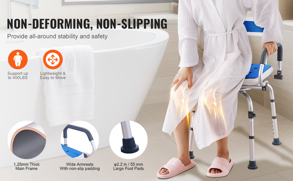 Vakaat jalat ja korkea kantavuus suihkutuolissa